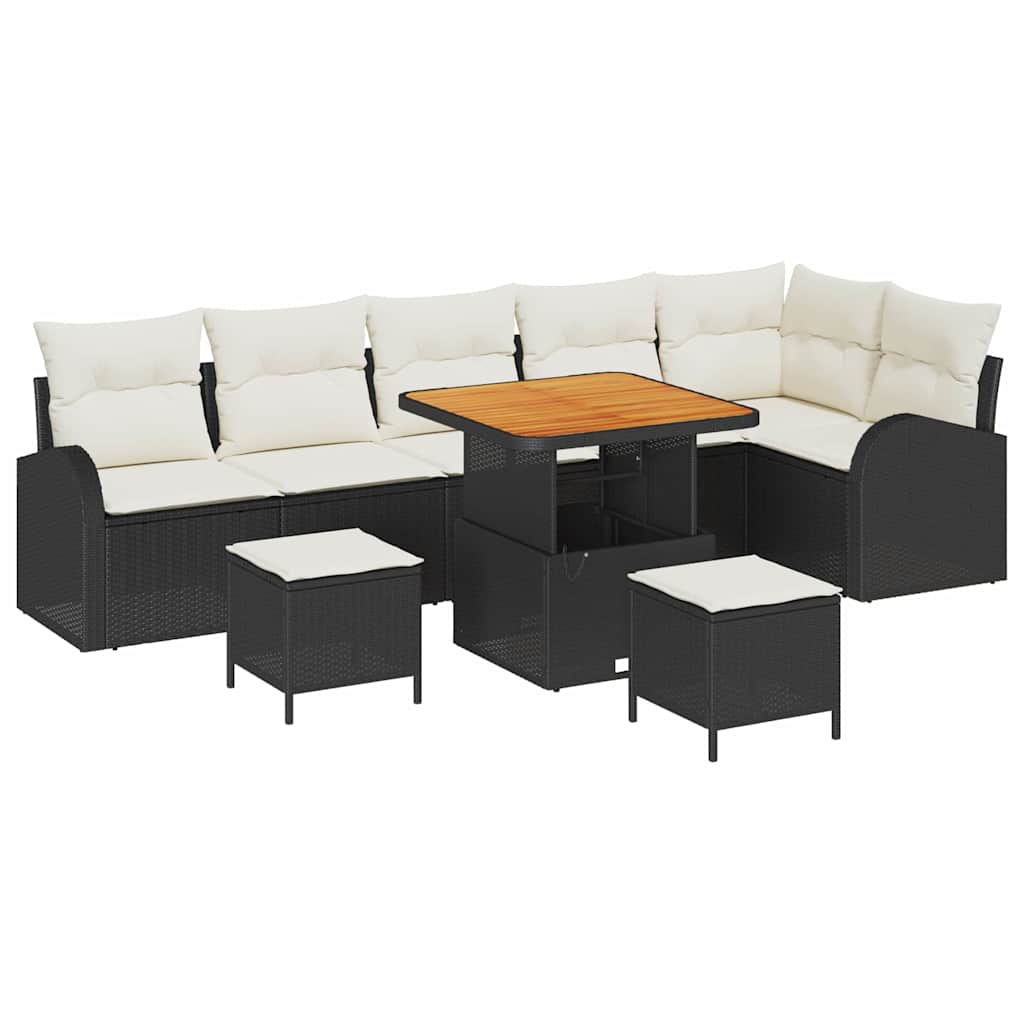 Havesofa Sæt 9 stk. Sort polyrattan