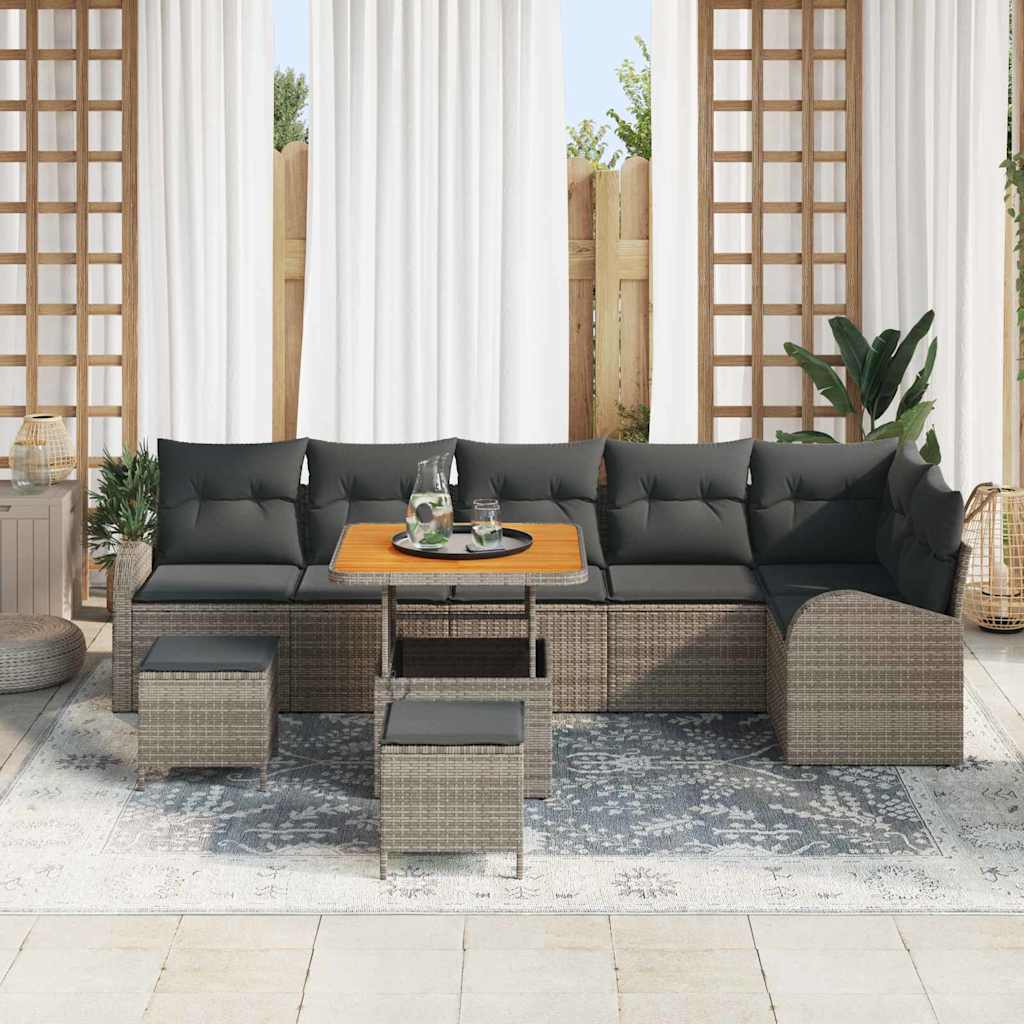Havesofa Sæt med pude 9 pcs Grå polyrattan