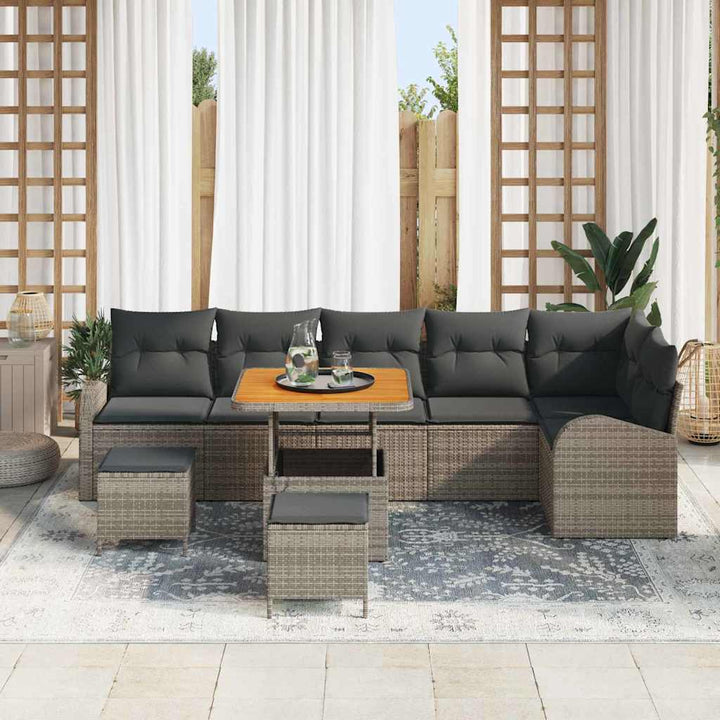 Havesofa Sæt med pude 9 pcs Grå polyrattan