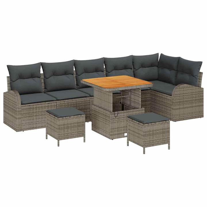 Havesofa Sæt med pude 9 pcs Grå polyrattan