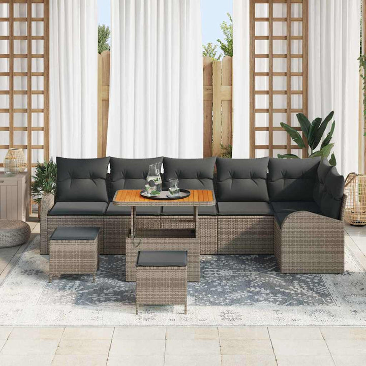 Havesofa Sæt med pude 9 pcs Grå polyrattan
