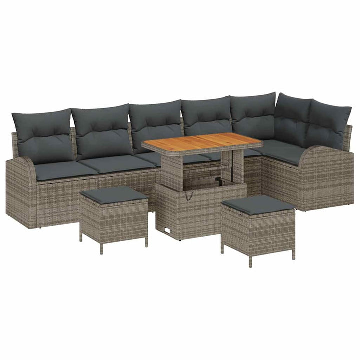 Havesofa Sæt med pude 9 pcs Grå polyrattan