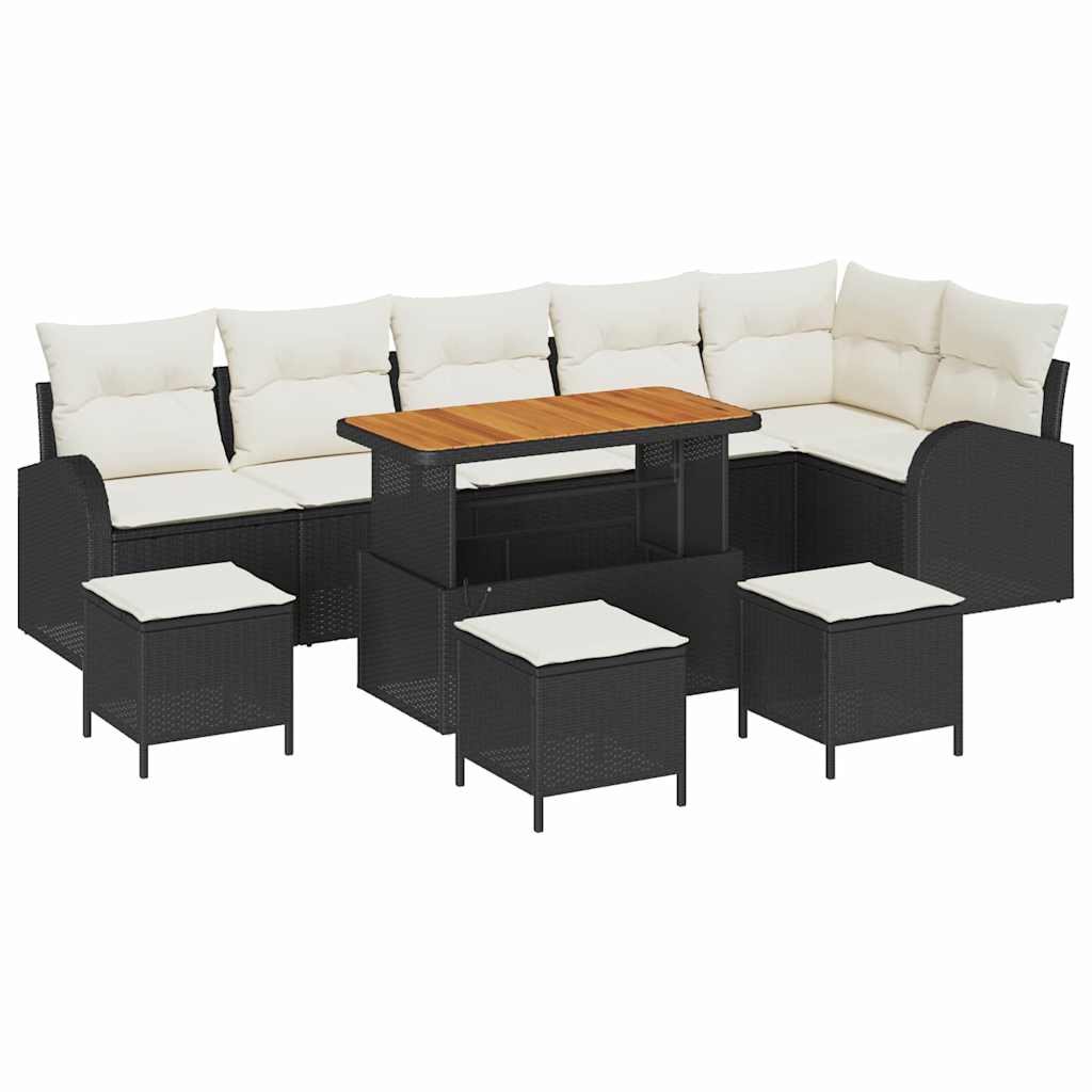 Havesofa Sæt med pude 10 pcs Sort polyrattan