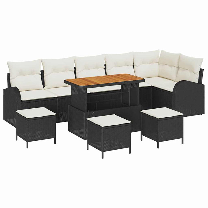 Havesofa Sæt med pude 10 pcs Sort polyrattan