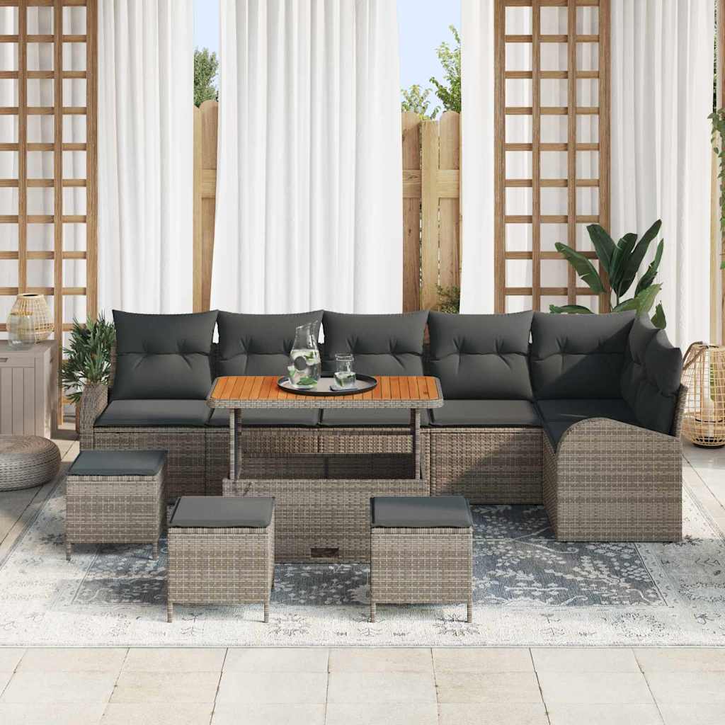 Havesofa Sæt 10 stk. Grå polyrattan