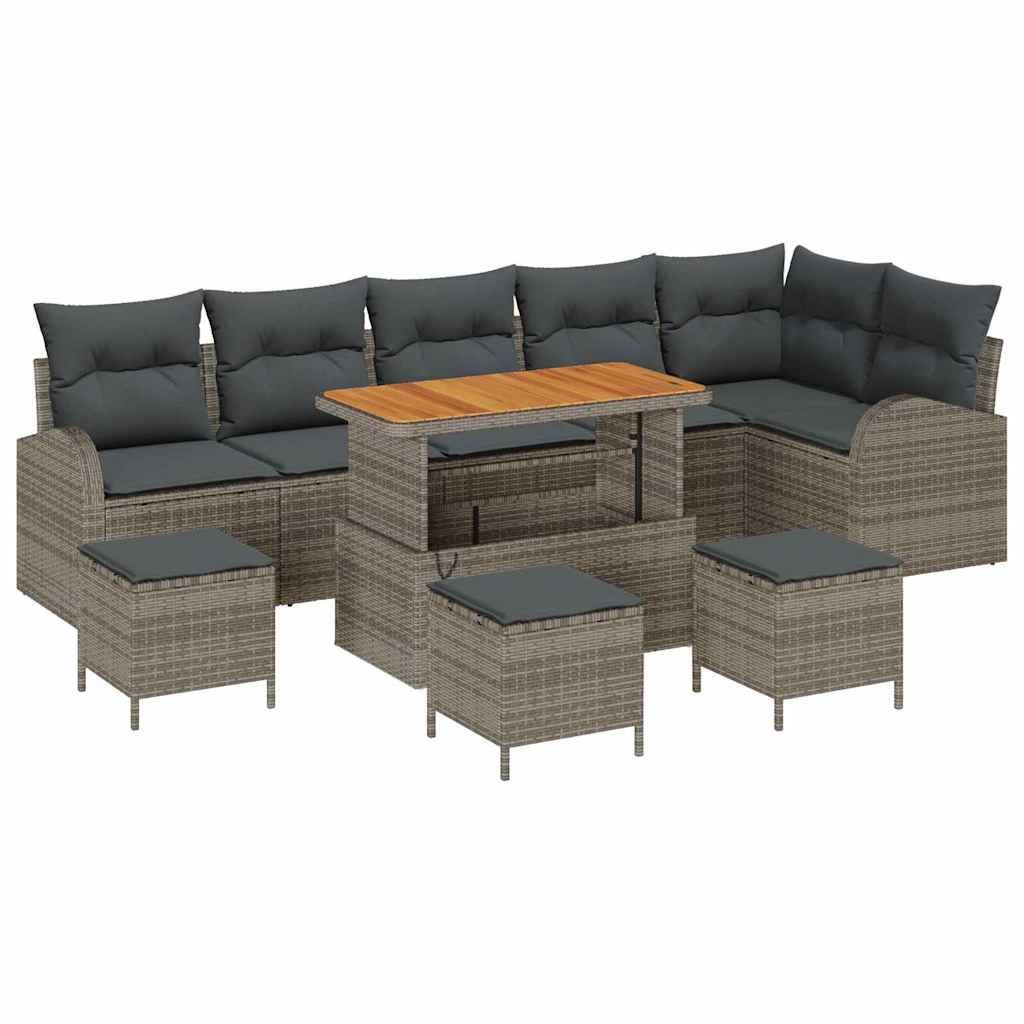 Havesofa Sæt med pude 10 pcs Grå polyrattan