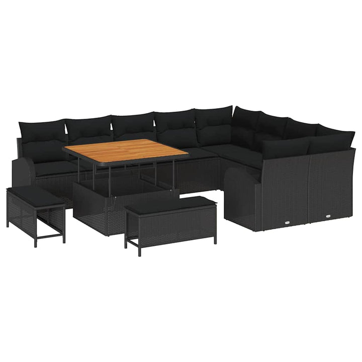 Havesofa Sæt med pude 12 pcs Sort polyrattan
