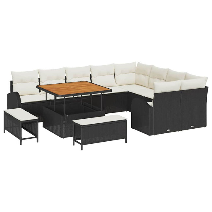 Havesofa Sæt med pude 12 pcs Sort polyrattan