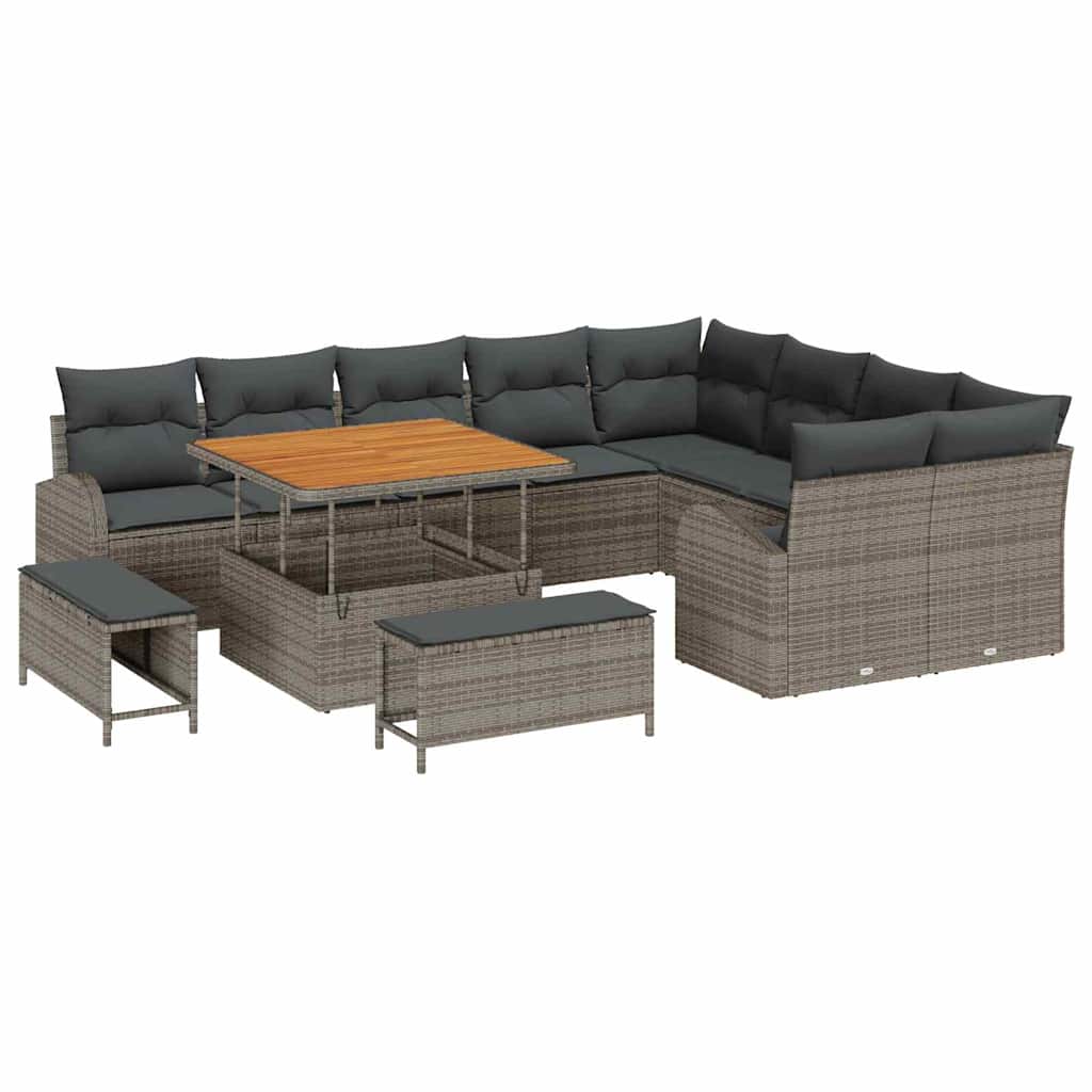 Havesofa Sæt med pude 12 pcs Grå polyrattan