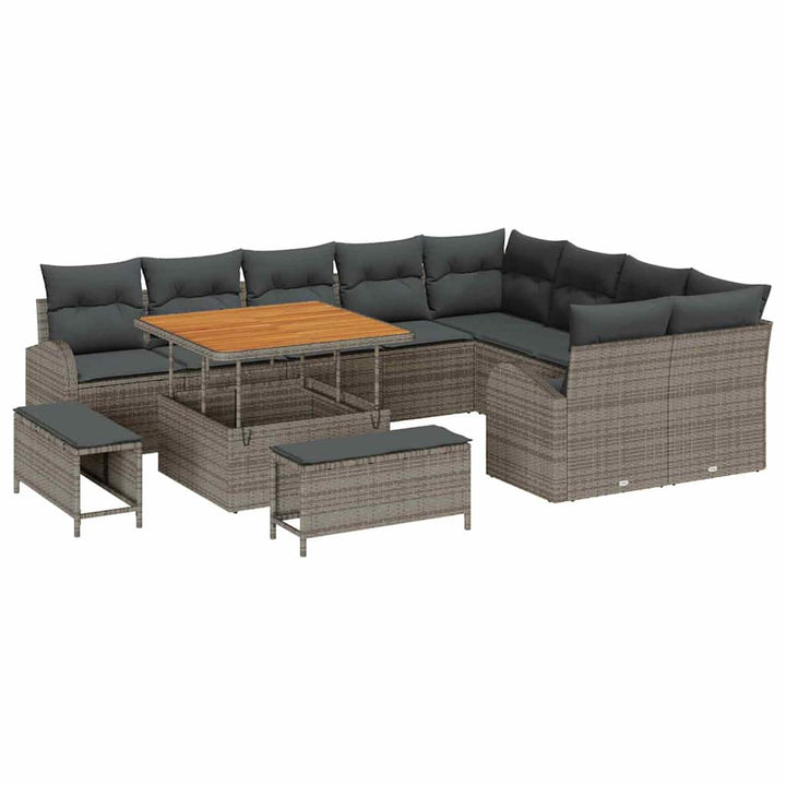 Havesofa Sæt med pude 12 pcs Grå polyrattan