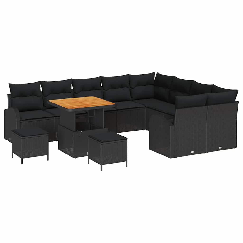 Havesofa Sæt med pude 12 pcs Sort polyrattan
