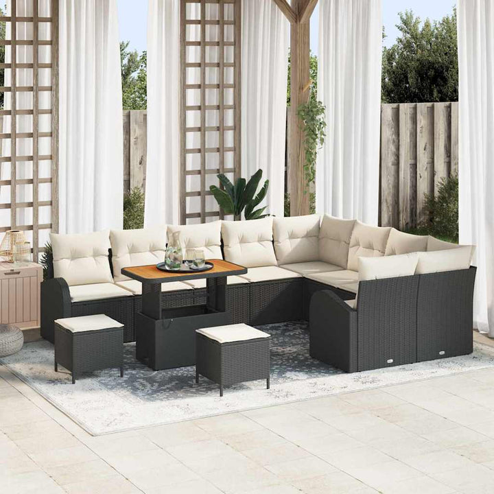 Havesofa Sæt med pude 12 pcs Sort polyrattan