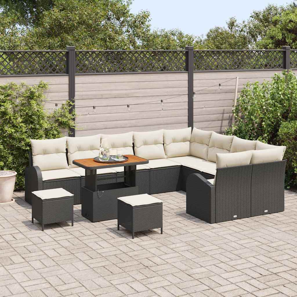 Havesofa Sæt med pude 12 pcs Sort polyrattan