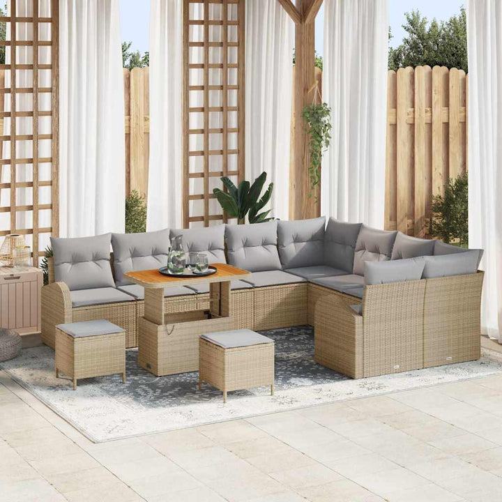 Havesofa Sæt med pude 12 pcs Beige polyrattan