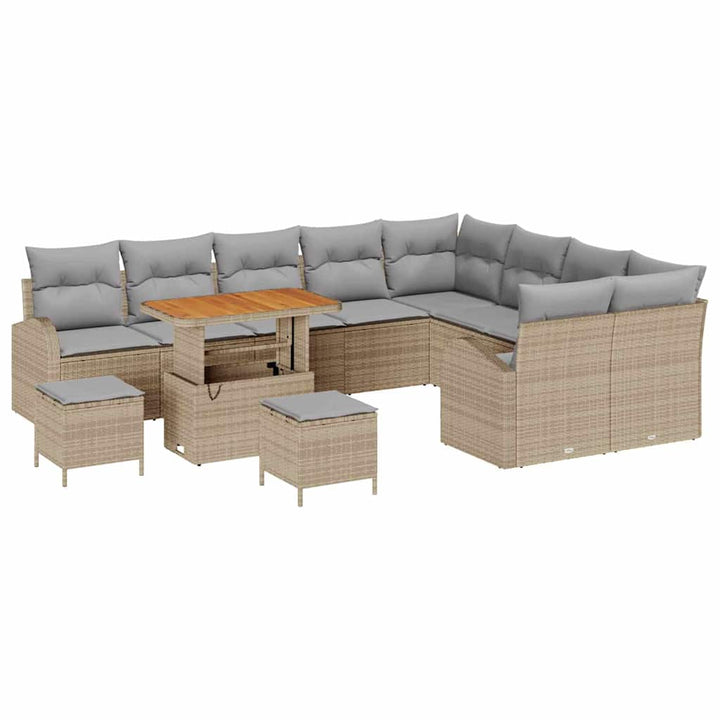 Havesofa Sæt med pude 12 pcs Beige polyrattan