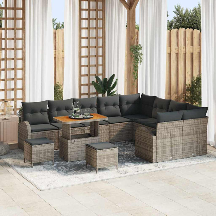 Havesofa Sæt med pude 12 pcs Grå polyrattan