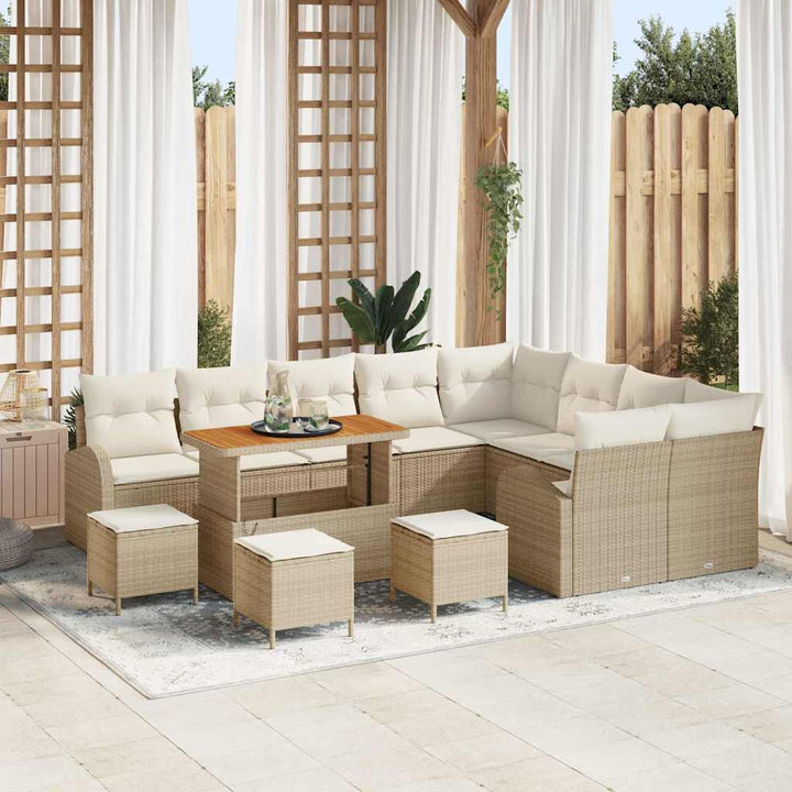 Havesofa Sæt med pude 13 pcs Beige polyrattan