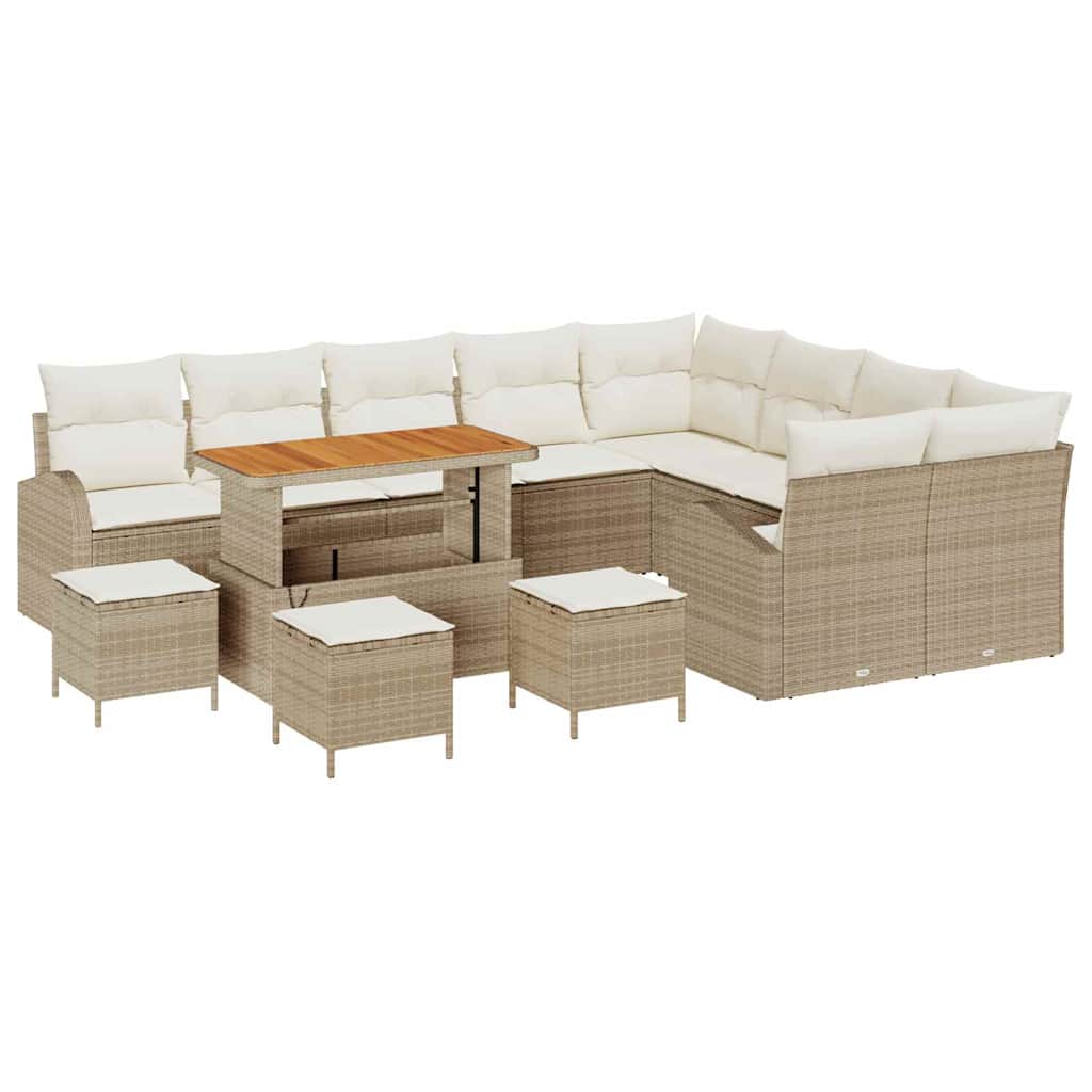 Havesofa Sæt med pude 13 pcs Beige polyrattan