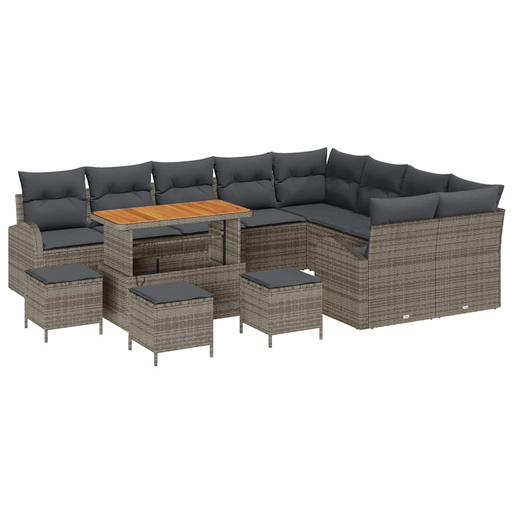 Havesofa Sæt med pude 13 pcs Grå polyrattan