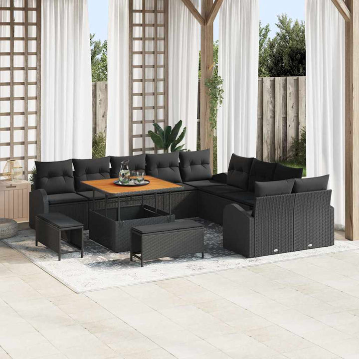 Havesofa Sæt med pude 13 pcs Sort polyrattan