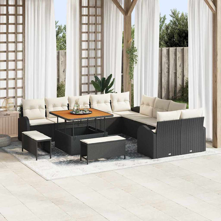 Havesofa Sæt med pude 13 pcs Sort polyrattan
