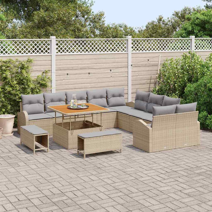 Havesofa Sæt med pude 13 pcs Beige polyrattan