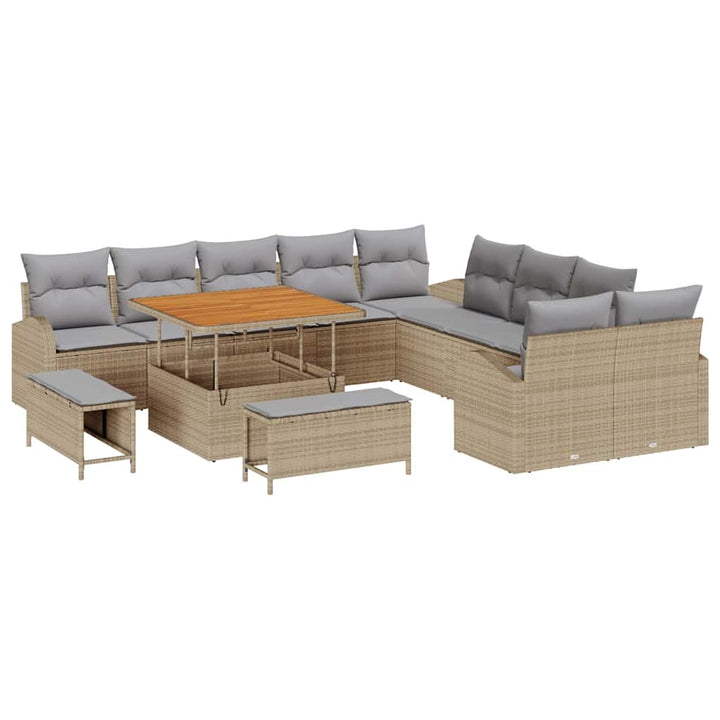 Havesofa Sæt med pude 13 pcs Beige polyrattan