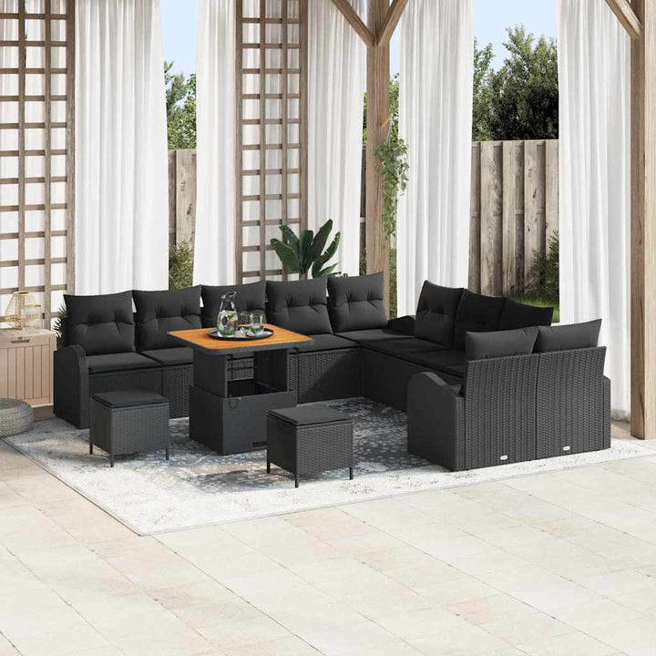 Havesofa Sæt med pude 13 pcs Sort polyrattan