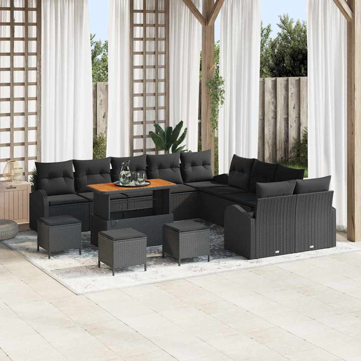 Havesofa Sæt med pude 14 pcs Sort polyrattan