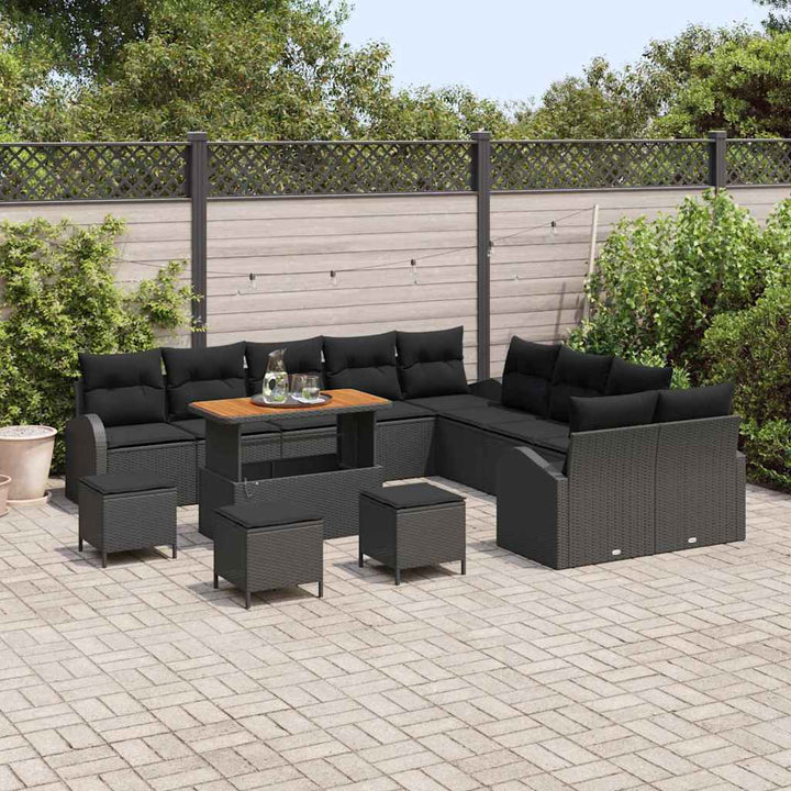 Havesofa Sæt med pude 14 pcs Sort polyrattan