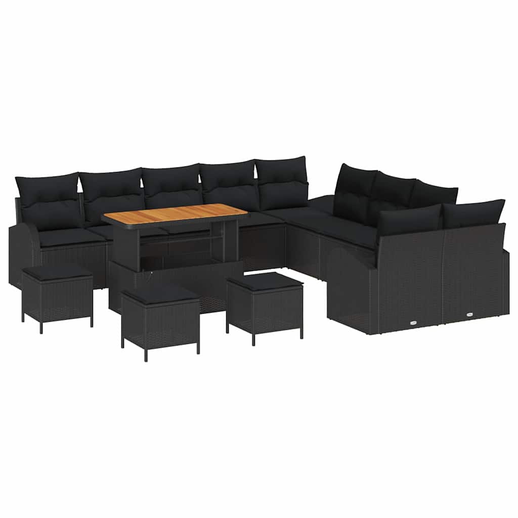 Havesofa Sæt med pude 14 pcs Sort polyrattan