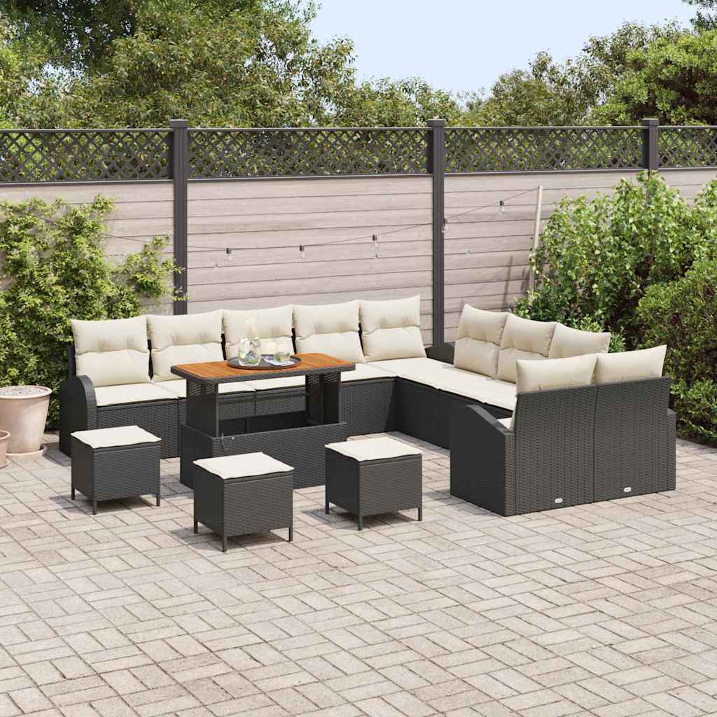 Havesofa Sæt med pude 14 pcs Sort polyrattan