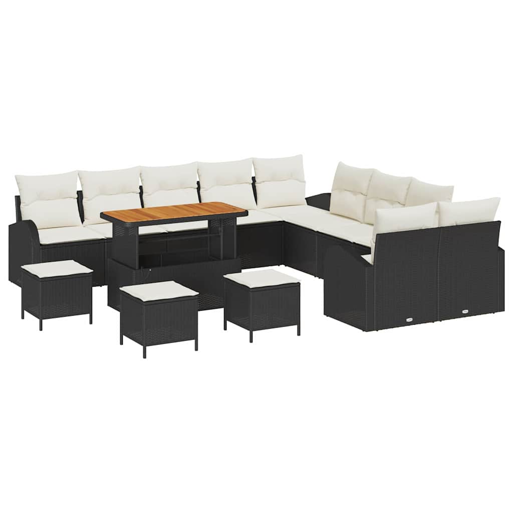 Havesofa Sæt med pude 14 pcs Sort polyrattan