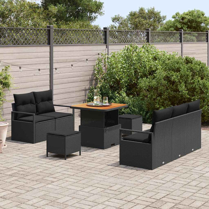 Havesofa Sæt med pude 8 pcs Sort polyrattan