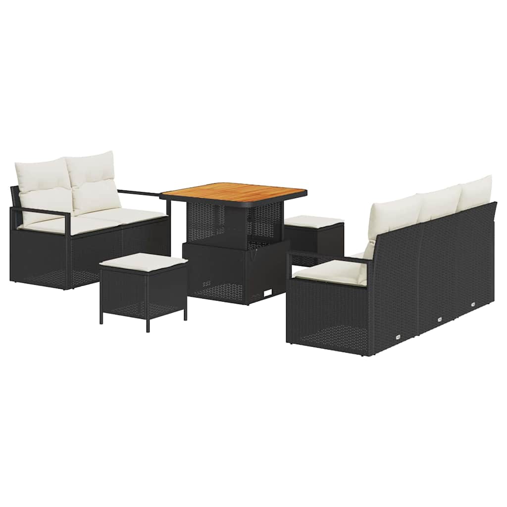 Havesofa Sæt med pude 8 pcs Sort polyrattan