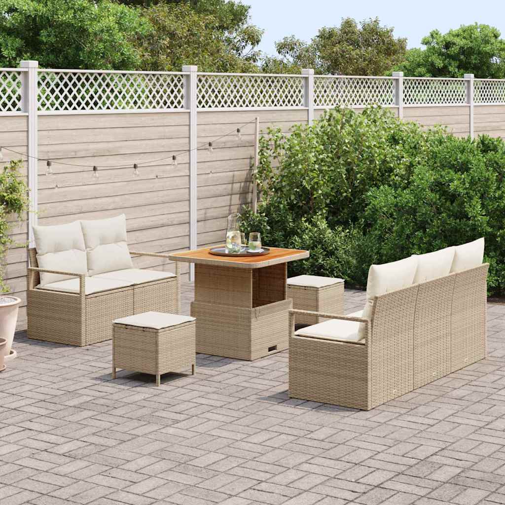 Havesofa Sæt med pude 8 pcs Beige polyrattan