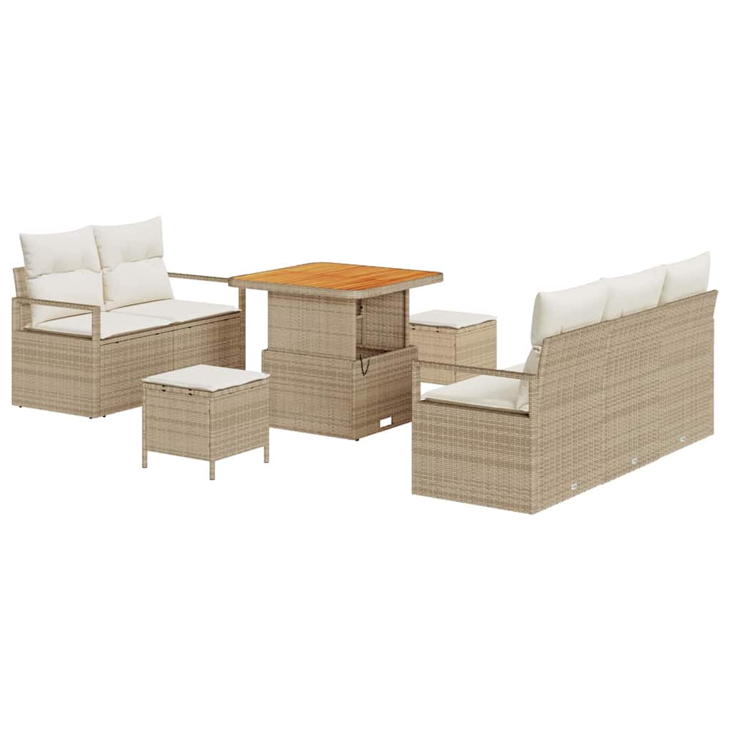 Havesofa Sæt med pude 8 pcs Beige polyrattan