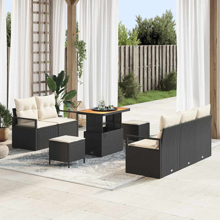 Havesofa Sæt med pude 8 pcs Sort polyrattan