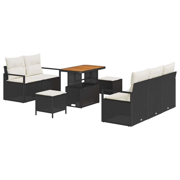 Havesofa Sæt med pude 8 pcs Sort polyrattan