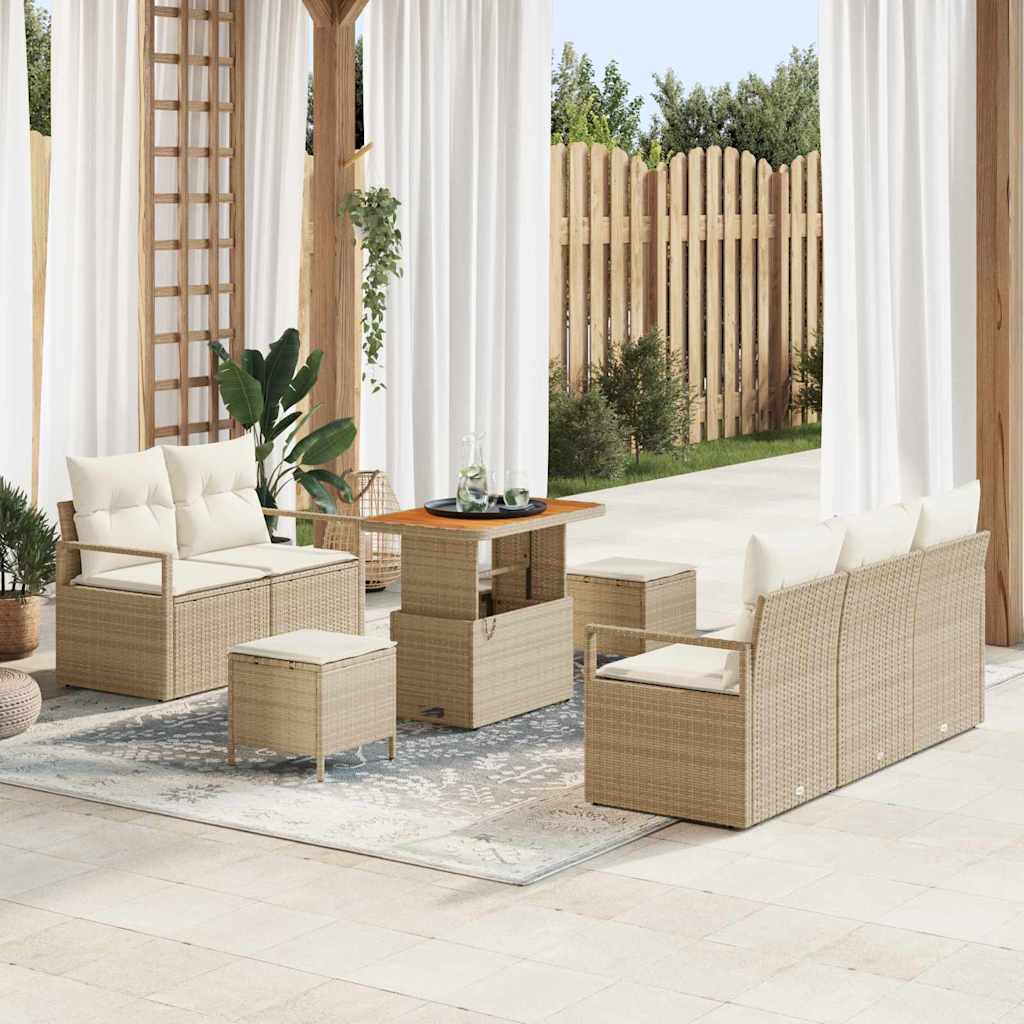 Havesofa Sæt med pude 8 pcs Beige polyrattan