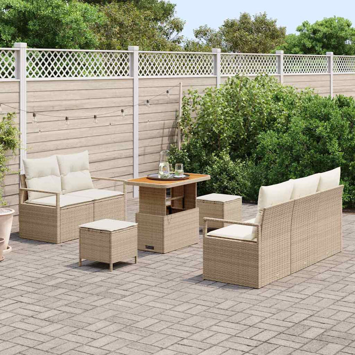 Havesofa Sæt med pude 8 pcs Beige polyrattan
