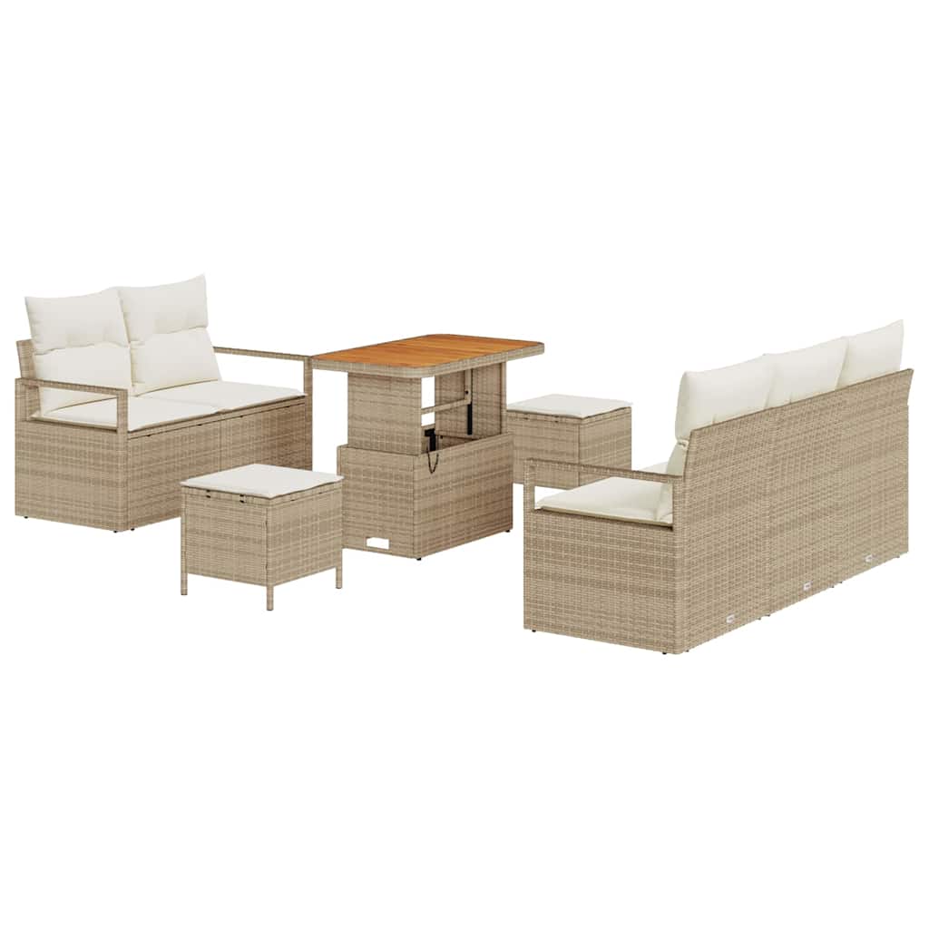 Havesofa Sæt med pude 8 pcs Beige polyrattan