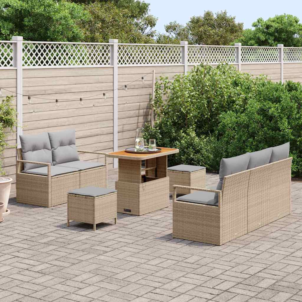 Havesofa Sæt med pude 8 pcs Beige polyrattan