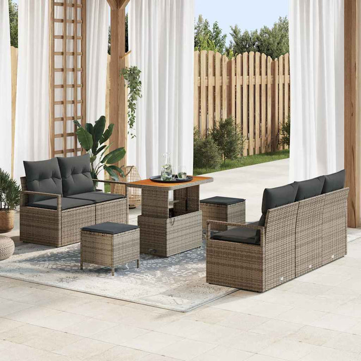 Havesofa Sæt med pude 8 pcs Grå polyrattan