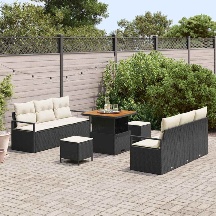 Havesofa Sæt med pude 9 pcs Sort polyrattan