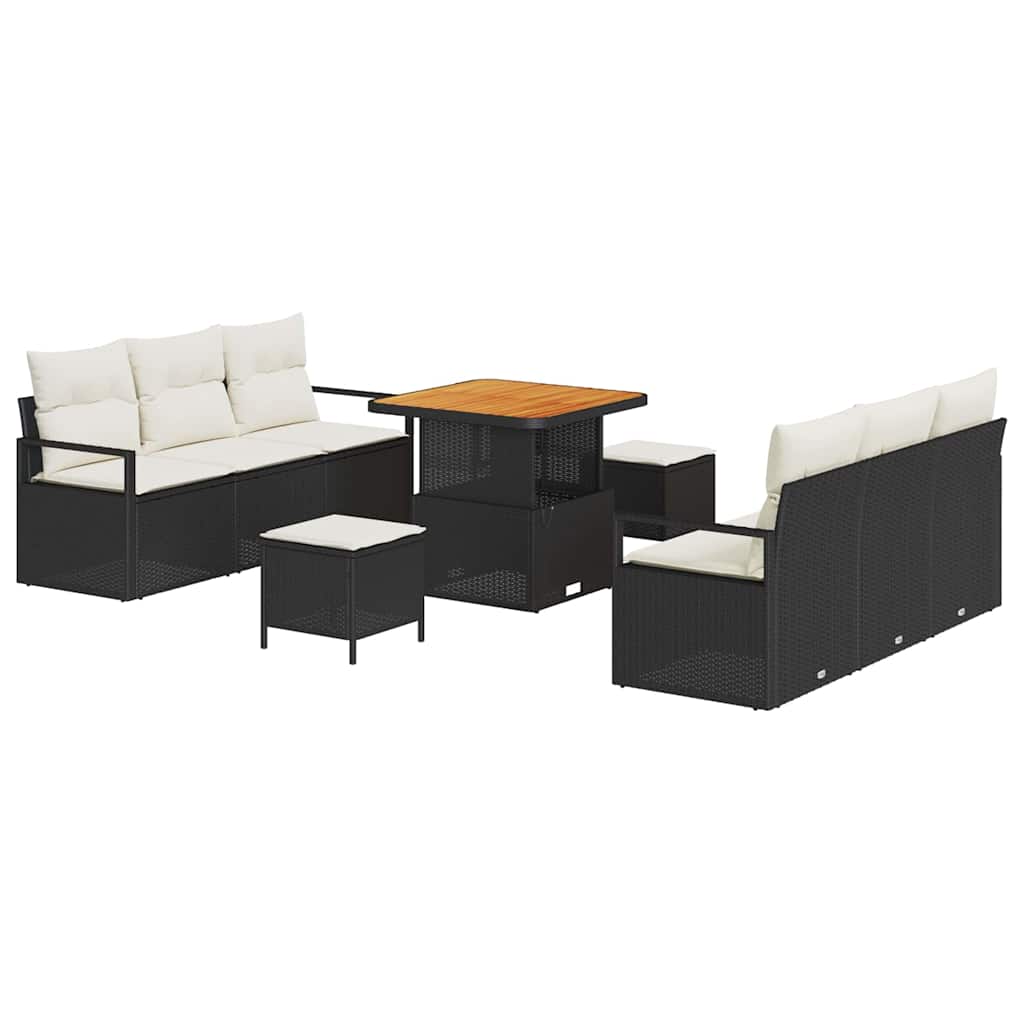 Havesofa Sæt 9 stk. Sort polyrattan