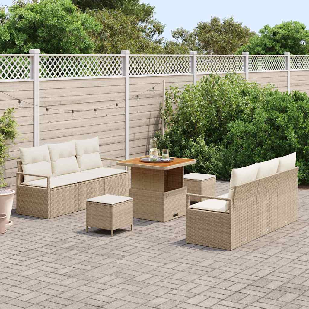 Havesofa Sæt med pude 9 pcs Beige polyrattan