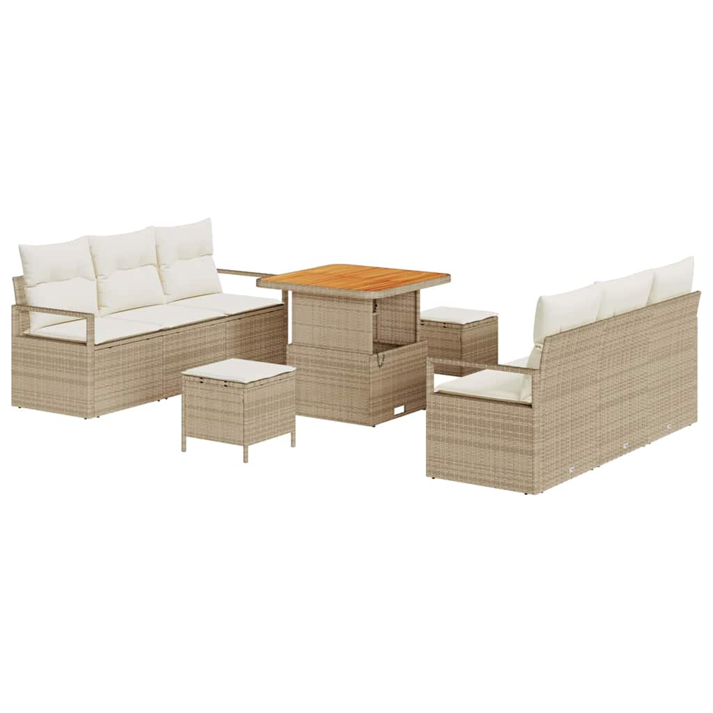 Havesofa Sæt med pude 9 pcs Beige polyrattan