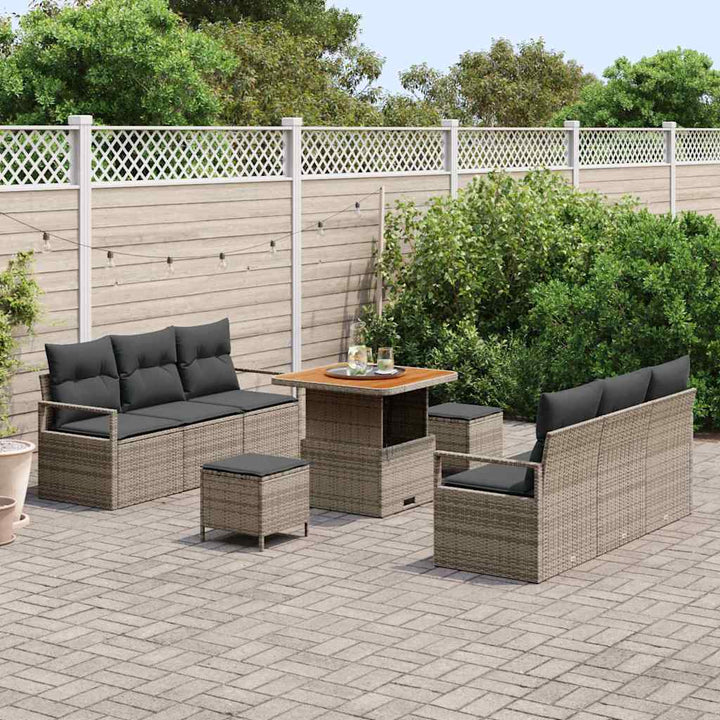Havesofa Sæt med pude 9 pcs Grå polyrattan