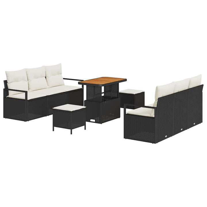 Havesofa Sæt med pude 9 pcs Sort polyrattan